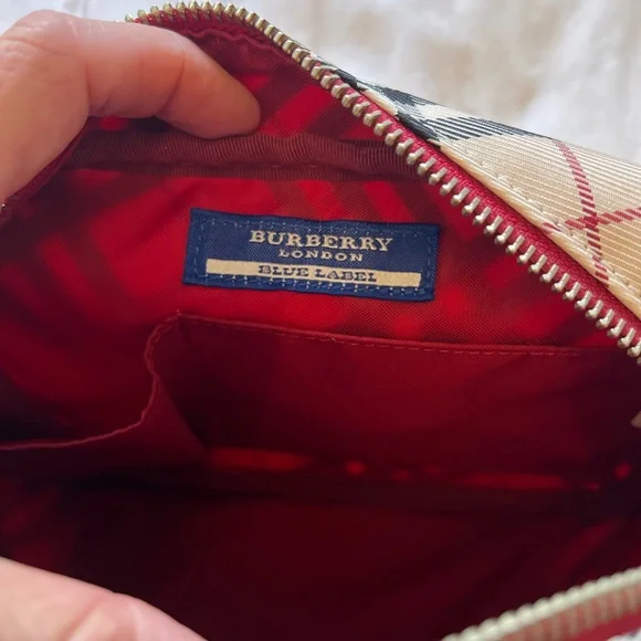 BURBERRY Plaid Crossbody Bag with Red Trim - Picture 3 of 4